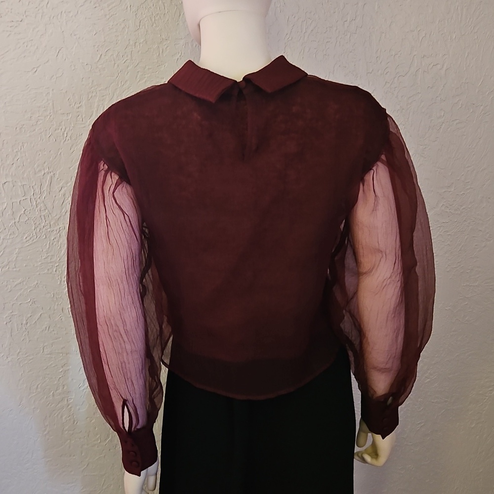 ZARA Dark Purple Alpaca Wool Lined Long Sleeve Organza Festival Crop Top - Picture 7 of 11